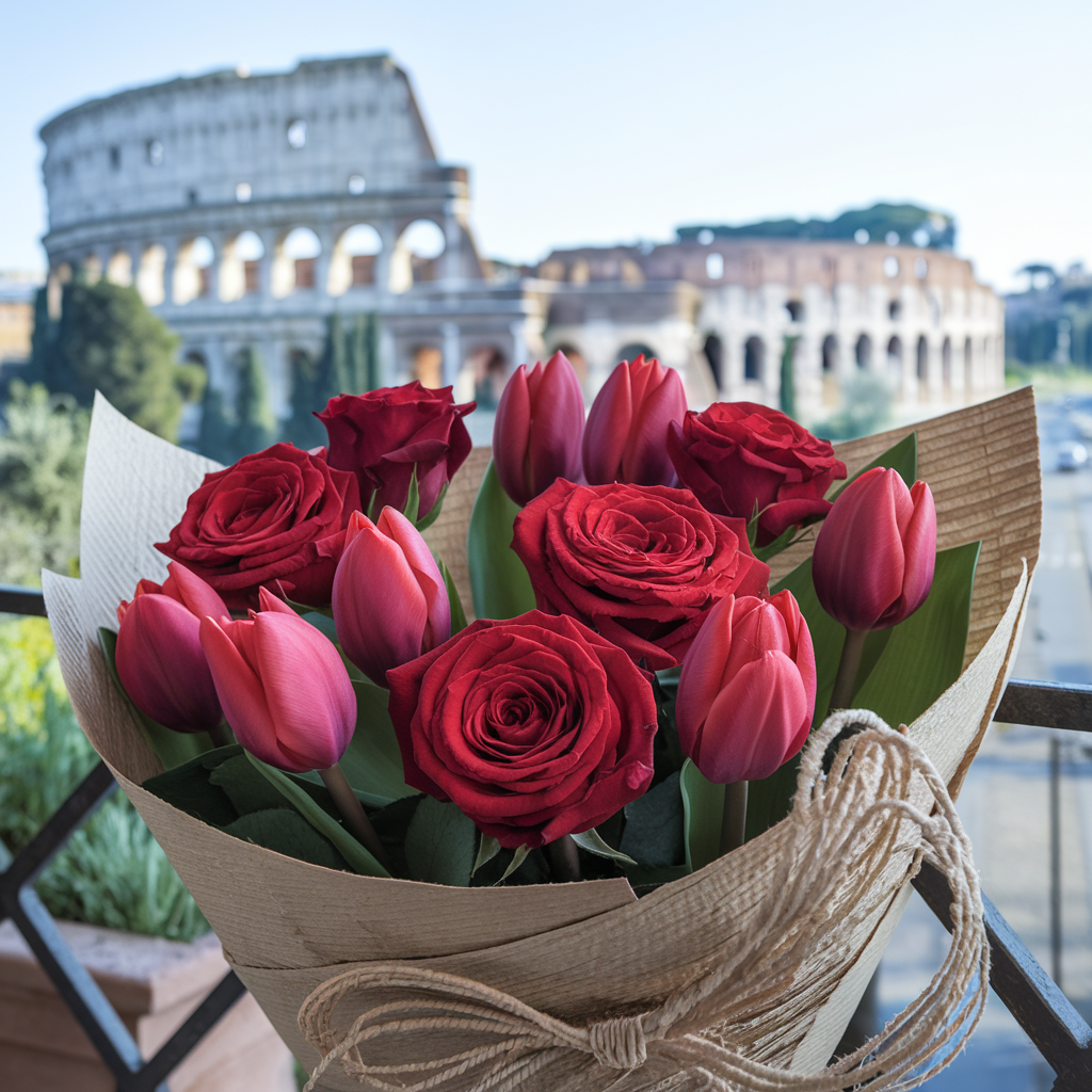 Passione Infuocata: Rose e Tulipani Rossi